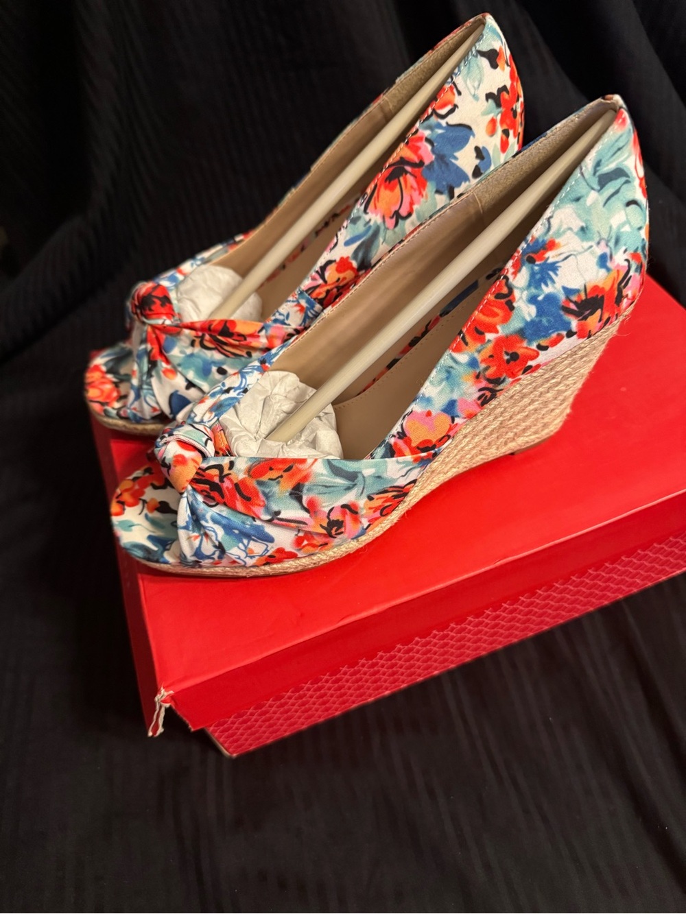 Kelly & Katie Multicolor Floral Knot Espadrille Wedges